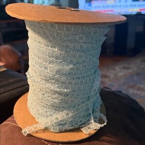 Light Blue Lace Trim Spool. New /old stock French Blue Lace Trim Spool